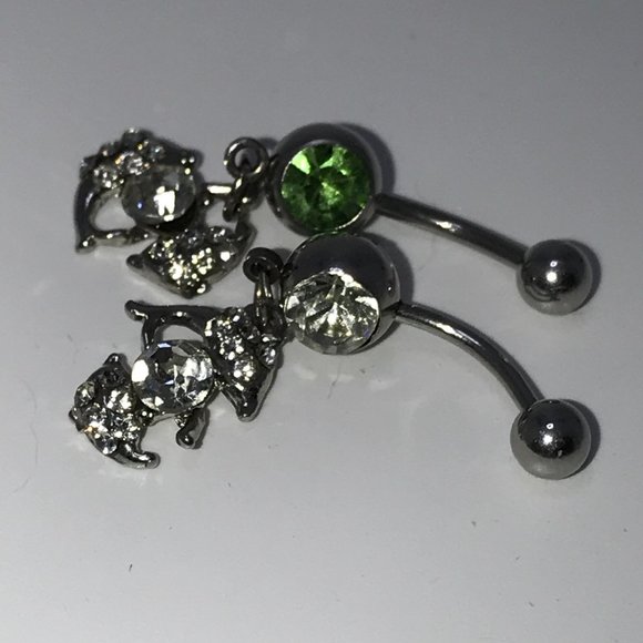 Clear Rhinestone Dolphin Dangle Belly Ring - Picture 5 of 12